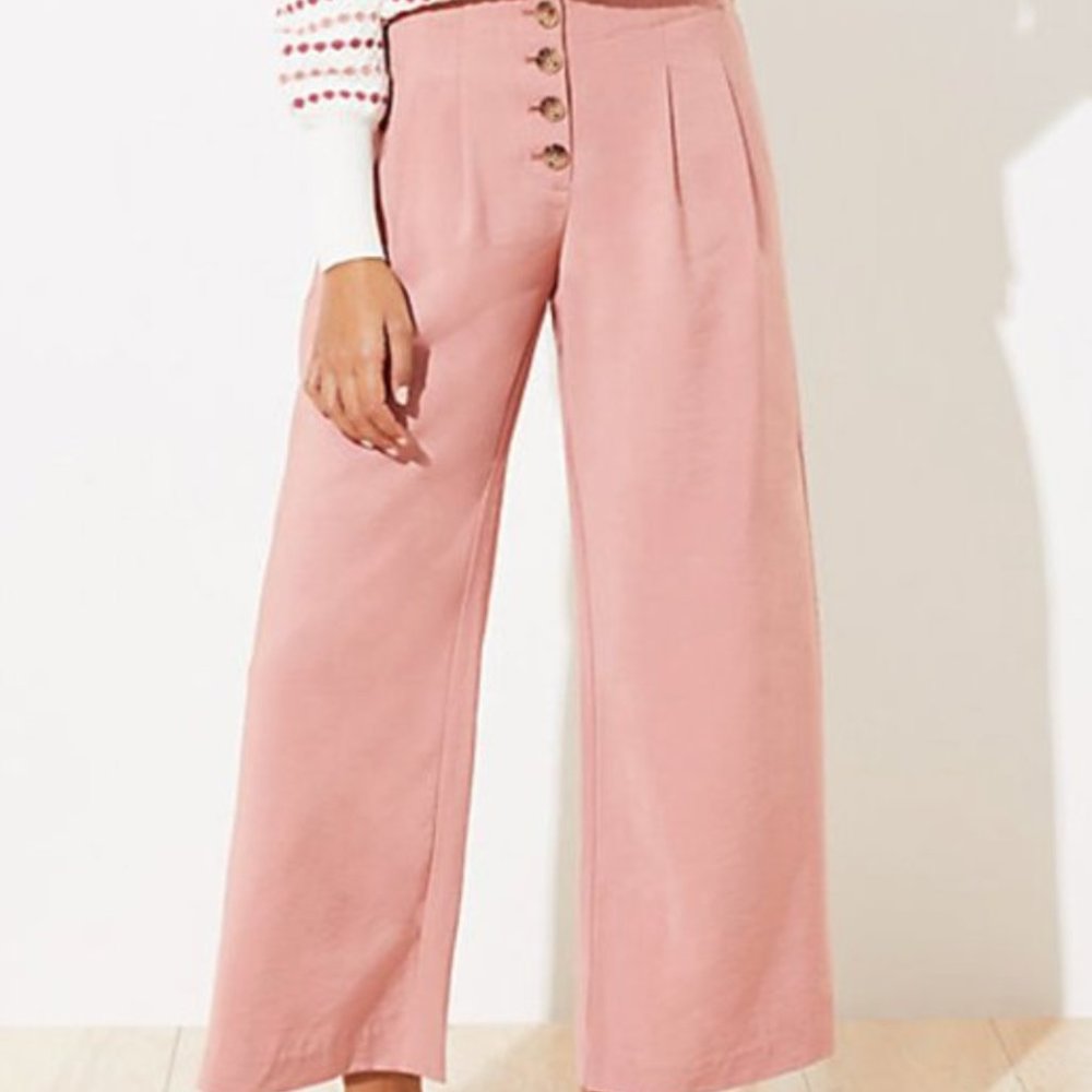 Loft High Rise Wide Leg Pink Cropped Pants